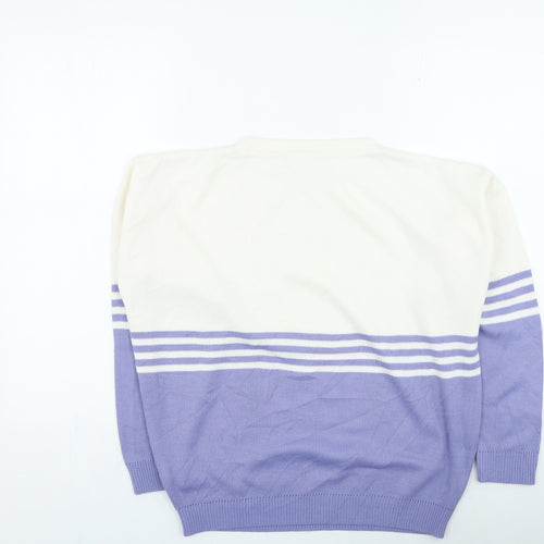 BHS Womens Purple Round Neck Striped Acrylic Pullover Jumper Size 10