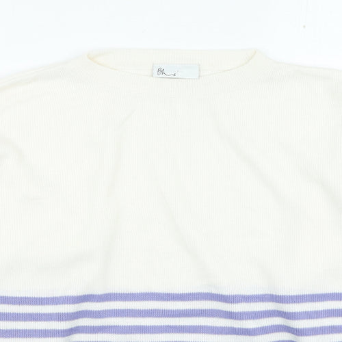 BHS Womens Purple Round Neck Striped Acrylic Pullover Jumper Size 10