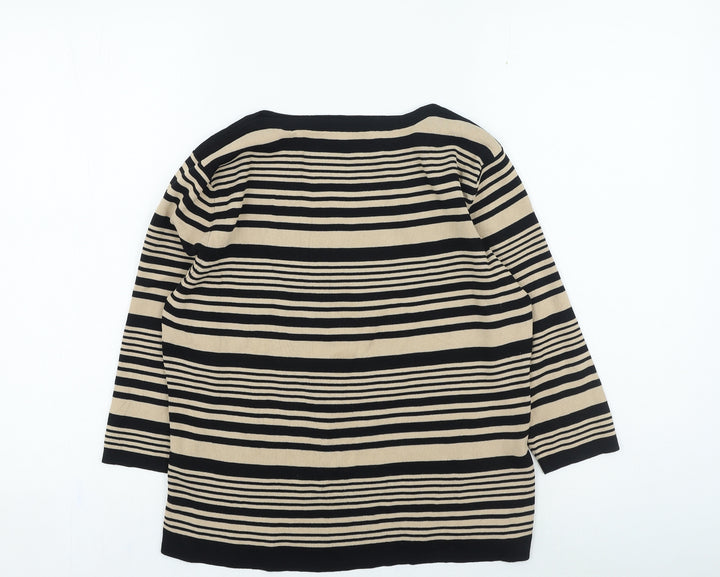 Bonmarche Womens Brown Round Neck Striped Viscose Pullover Jumper Size M