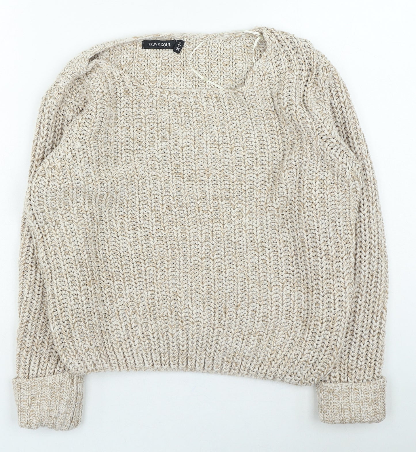 Brave Soul Womens Beige Round Neck Acrylic Pullover Jumper Size 12