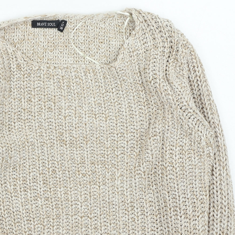 Brave Soul Womens Beige Round Neck Acrylic Pullover Jumper Size 12