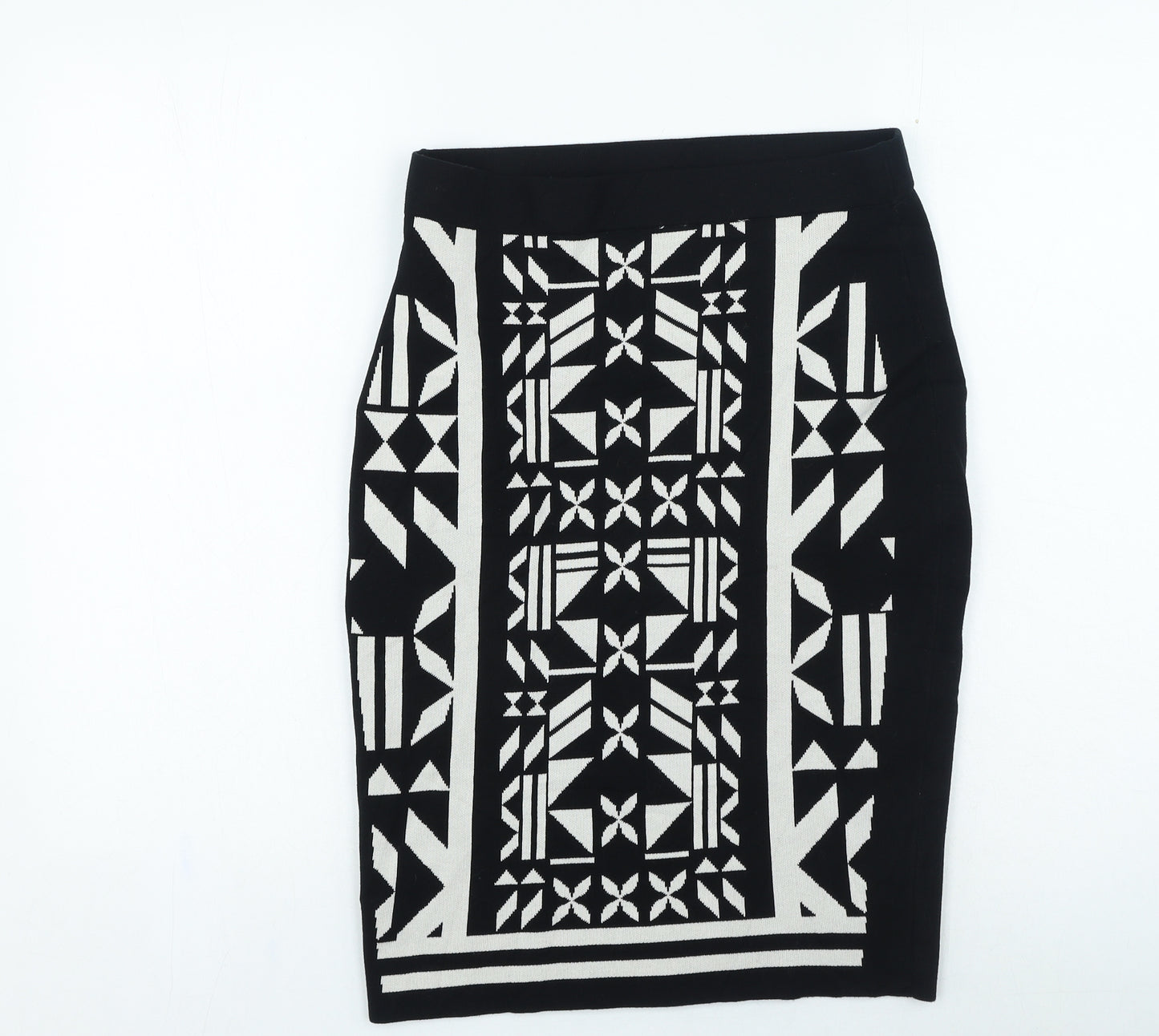 H&M Womens Black Geometric Viscose A-Line Skirt Size M