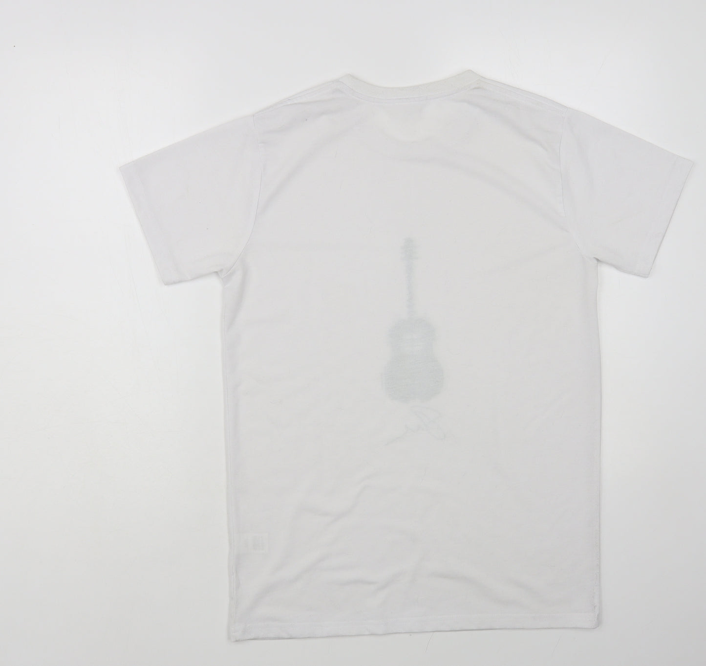 Preworn Mens White Polyester T-Shirt Size S Crew Neck - Guitar