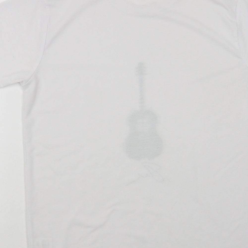 Preworn Mens White Polyester T-Shirt Size S Crew Neck - Guitar