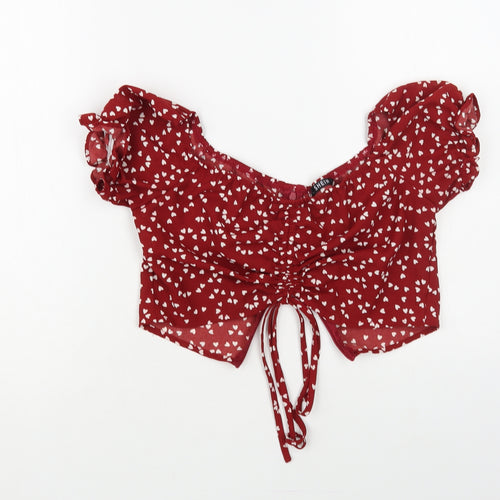 SheIn Womens Red Geometric Polyester Cropped Blouse Size XS Off the Shoulder - Heart Print