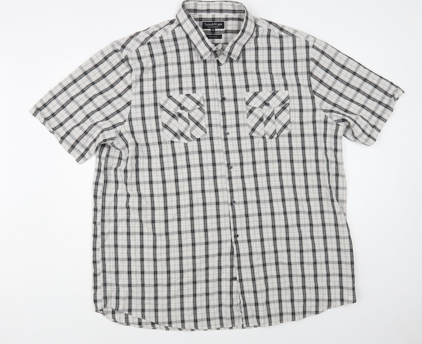Taylor & Wright Mens Grey Plaid Viscose Button-Up Size 3XL Collared Button