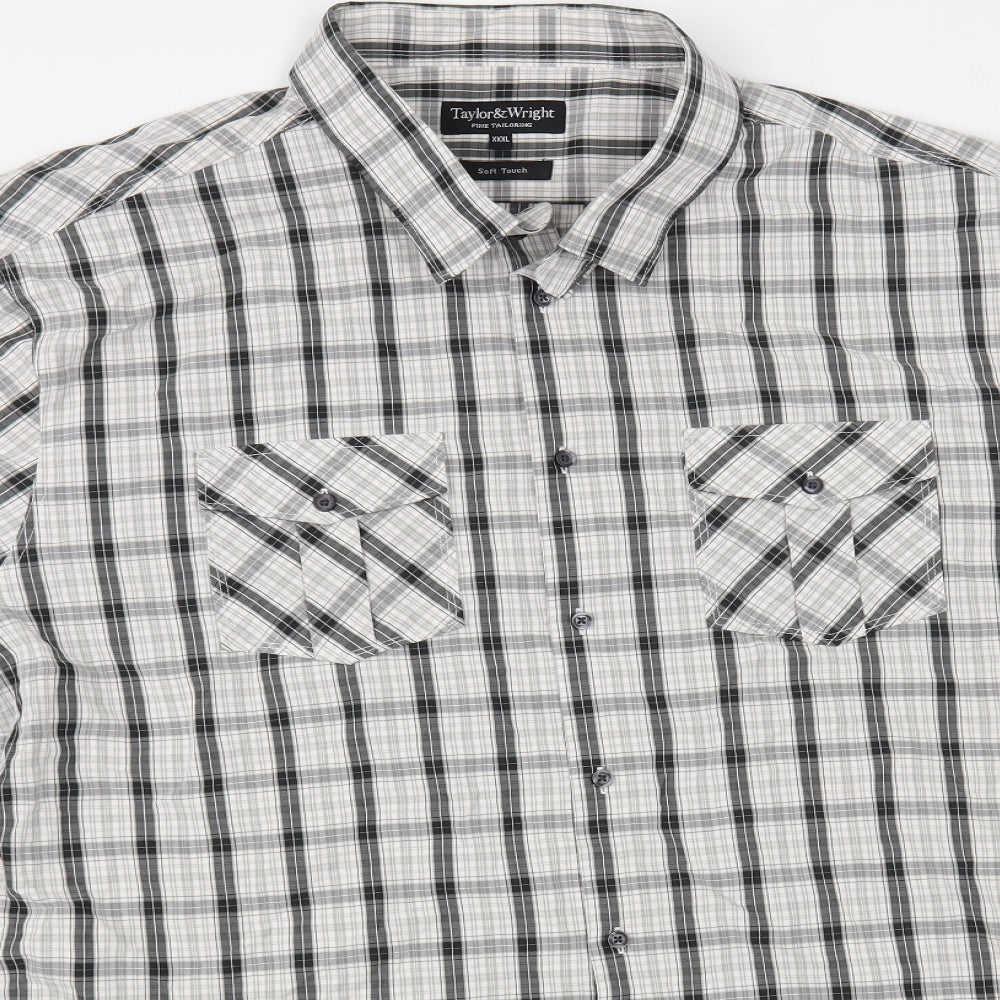 Taylor & Wright Mens Grey Plaid Viscose Button-Up Size 3XL Collared Button