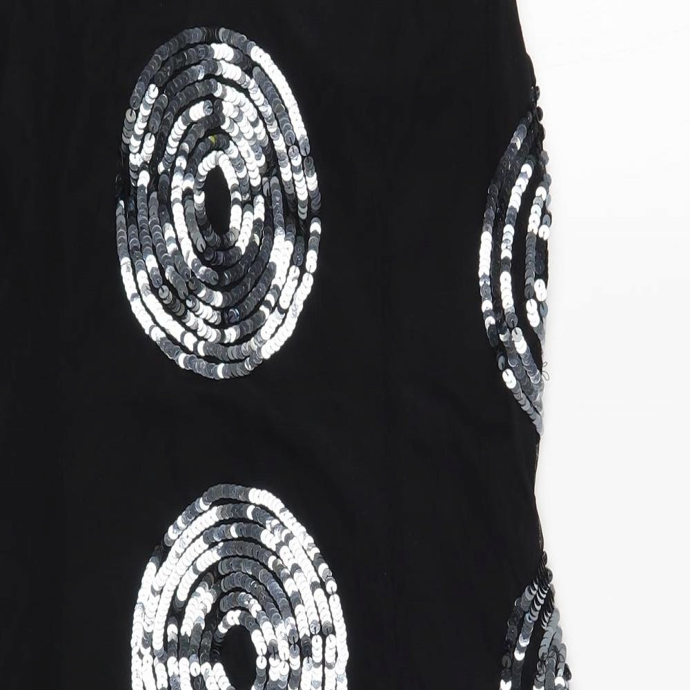 AX Paris Womens Black Geometric Nylon Shift Size 14 Boat Neck Button