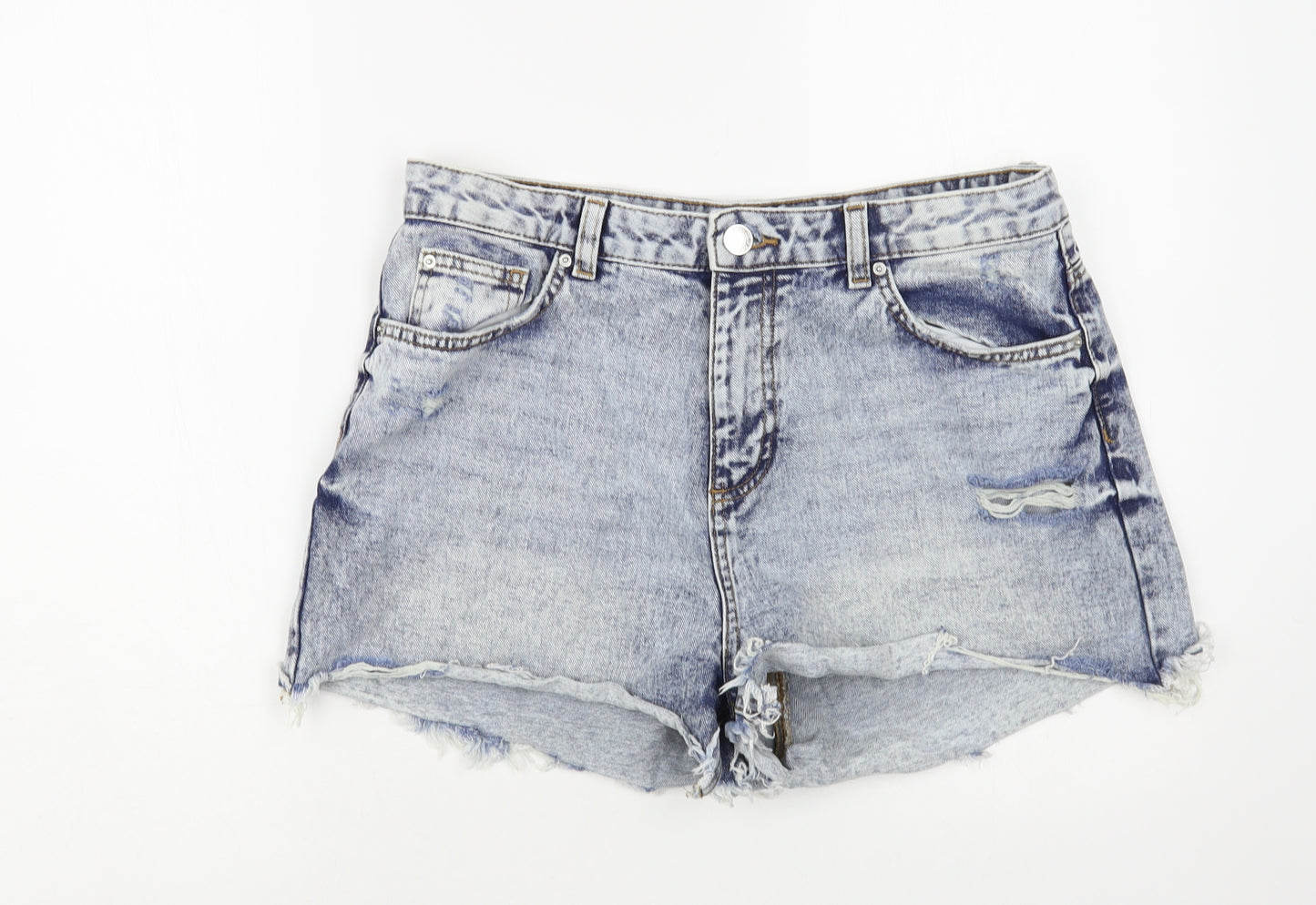 Denim Co. Womens Blue Cotton Hot Pants Shorts Size 14 L3 in Regular Button - Distressed