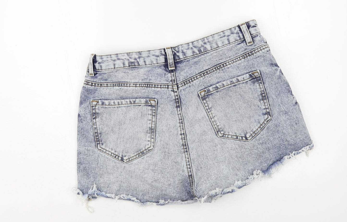 Denim Co. Womens Blue Cotton Hot Pants Shorts Size 14 L3 in Regular Button - Distressed