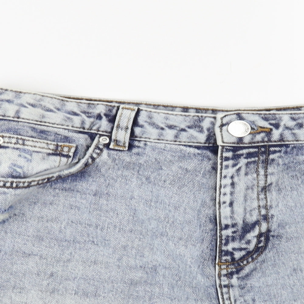 Denim Co. Womens Blue Cotton Hot Pants Shorts Size 14 L3 in Regular Button - Distressed