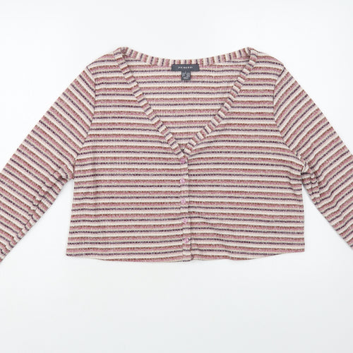 Primark Womens Pink V-Neck Striped Polyester Cardigan Jumper Size 14