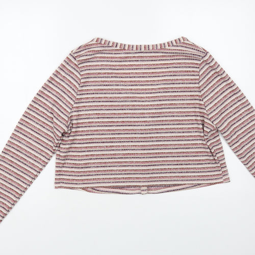 Primark Womens Pink V-Neck Striped Polyester Cardigan Jumper Size 14