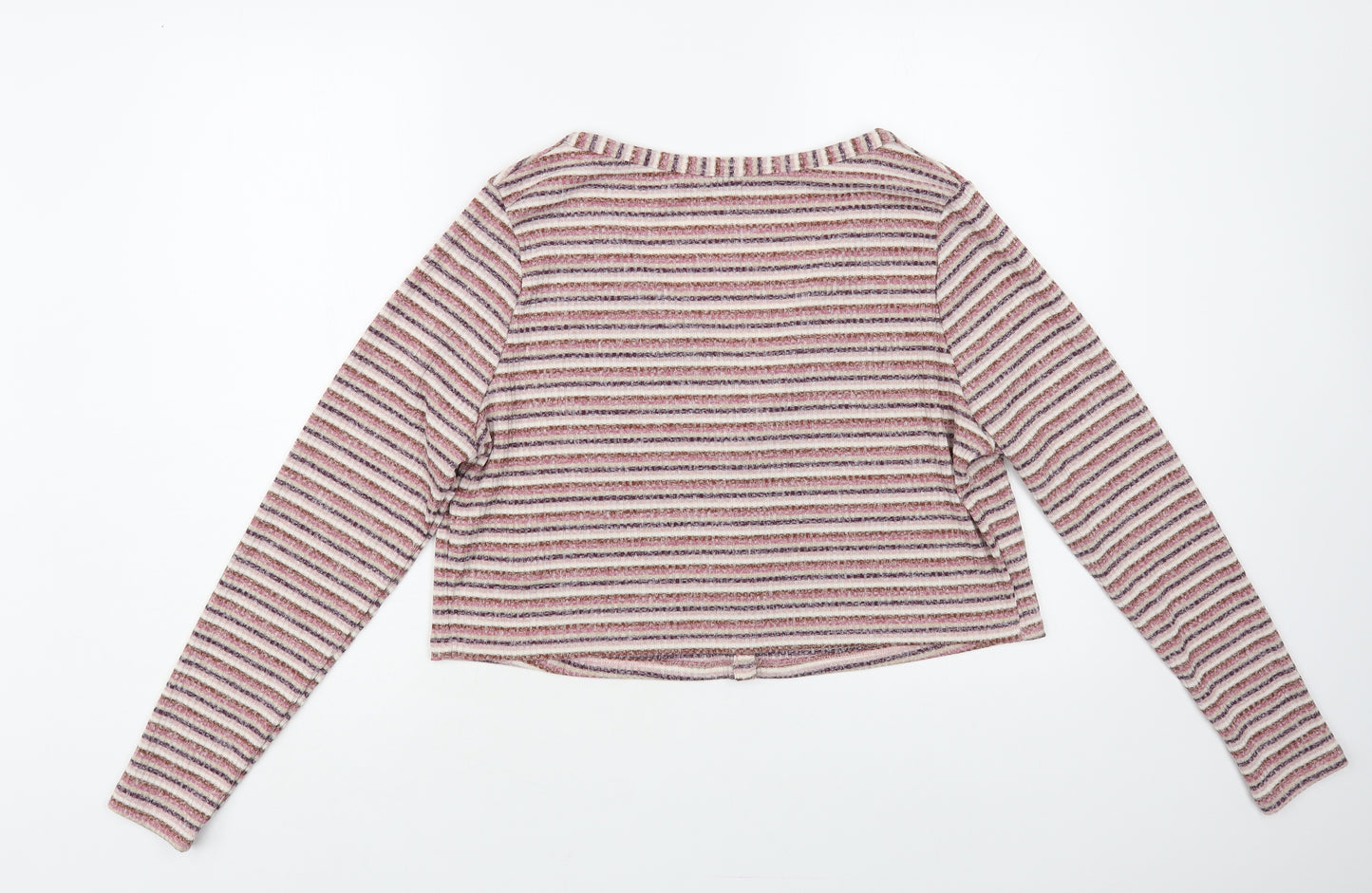 Primark Womens Pink V-Neck Striped Polyester Cardigan Jumper Size 14