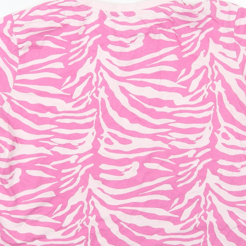 Primark Womens Pink Animal Print Cotton Basic T-Shirt Size 14 Crew Neck