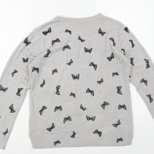 Marks and Spencer Womens Grey Crew Neck Geometric Acrylic Pullover Jumper Size 12 - Butterfly Print