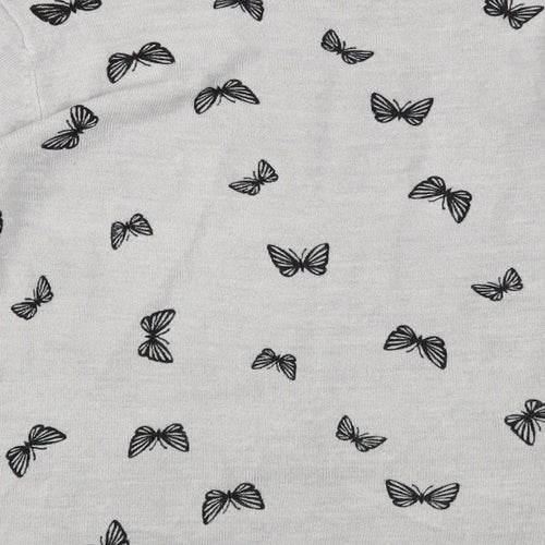 Marks and Spencer Womens Grey Crew Neck Geometric Acrylic Pullover Jumper Size 12 - Butterfly Print
