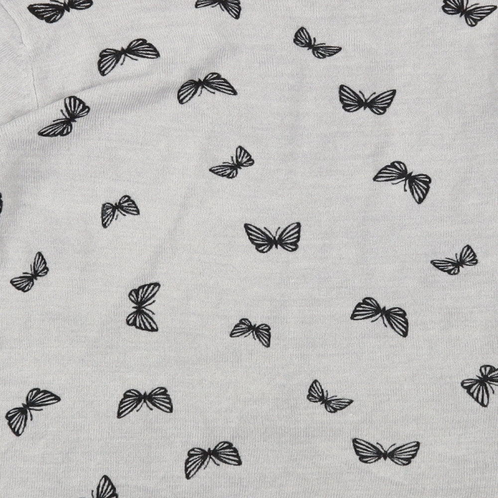 Marks and Spencer Womens Grey Crew Neck Geometric Acrylic Pullover Jumper Size 12 - Butterfly Print