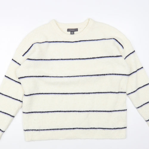 Primark Womens Ivory Crew Neck Striped Acrylic Pullover Jumper Size 18