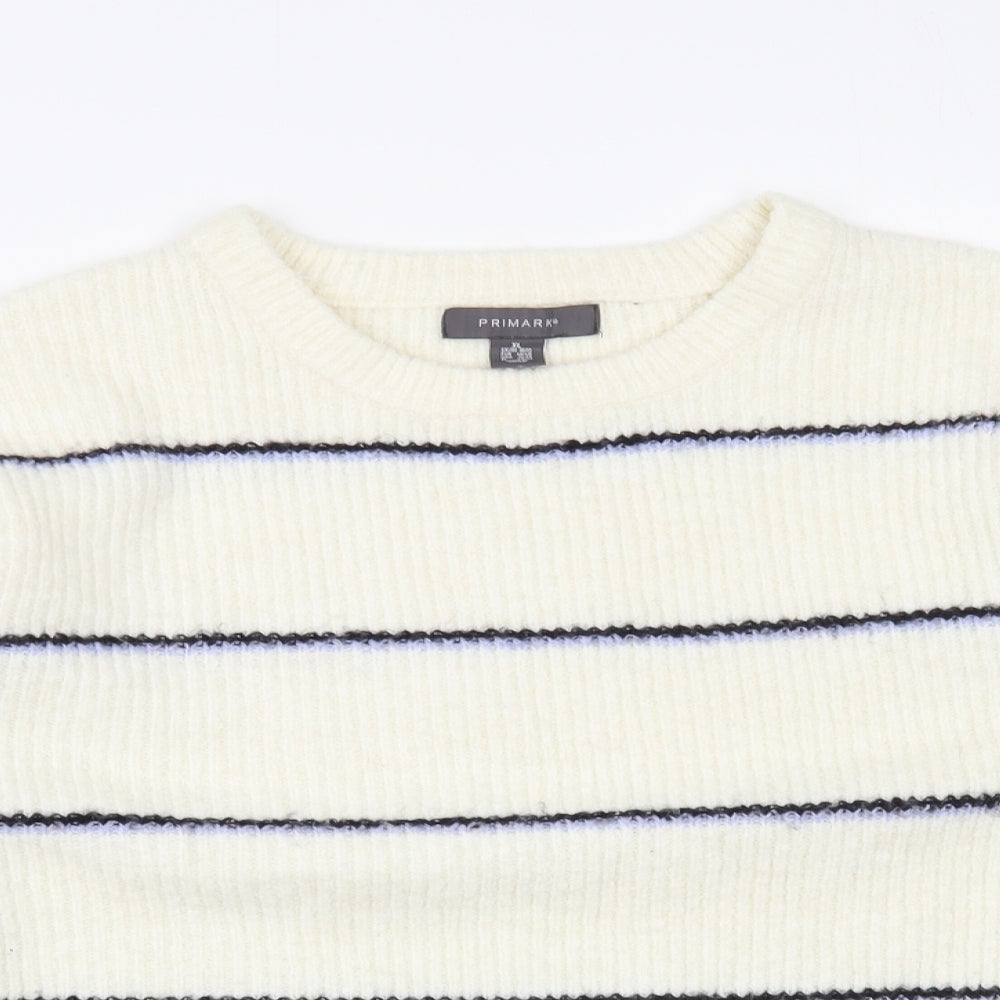 Primark Womens Ivory Crew Neck Striped Acrylic Pullover Jumper Size 18