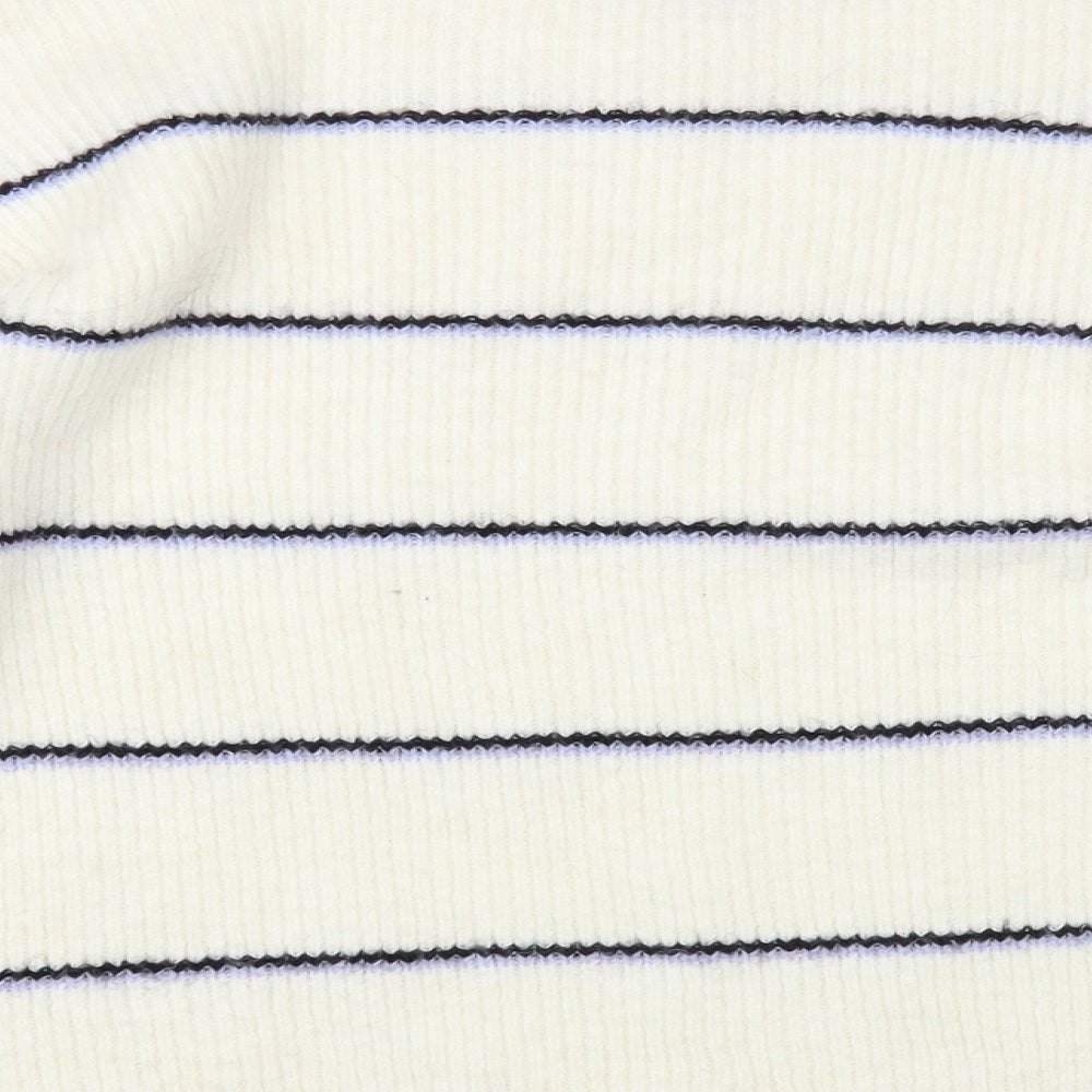 Primark Womens Ivory Crew Neck Striped Acrylic Pullover Jumper Size 18