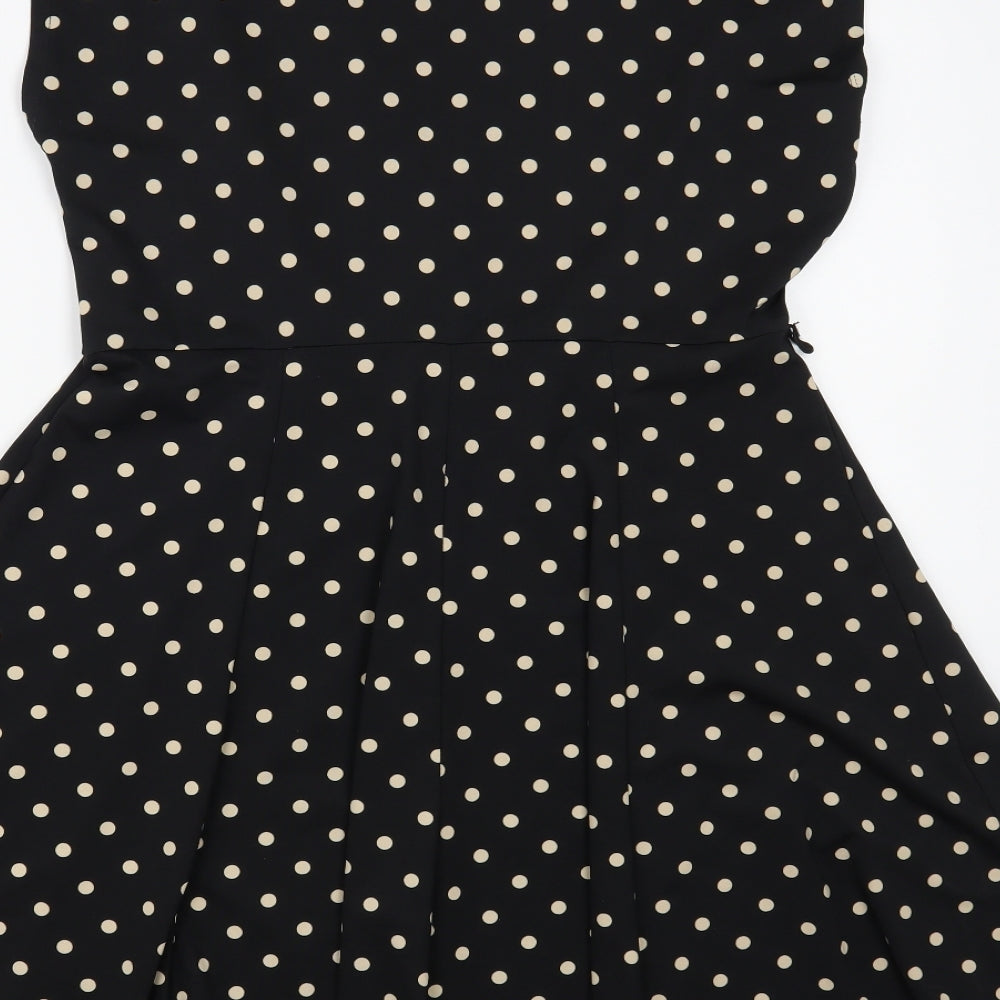 Wallis Womens Black Polka Dot Polyester Skater Dress Size 14 Round Neck Pullover