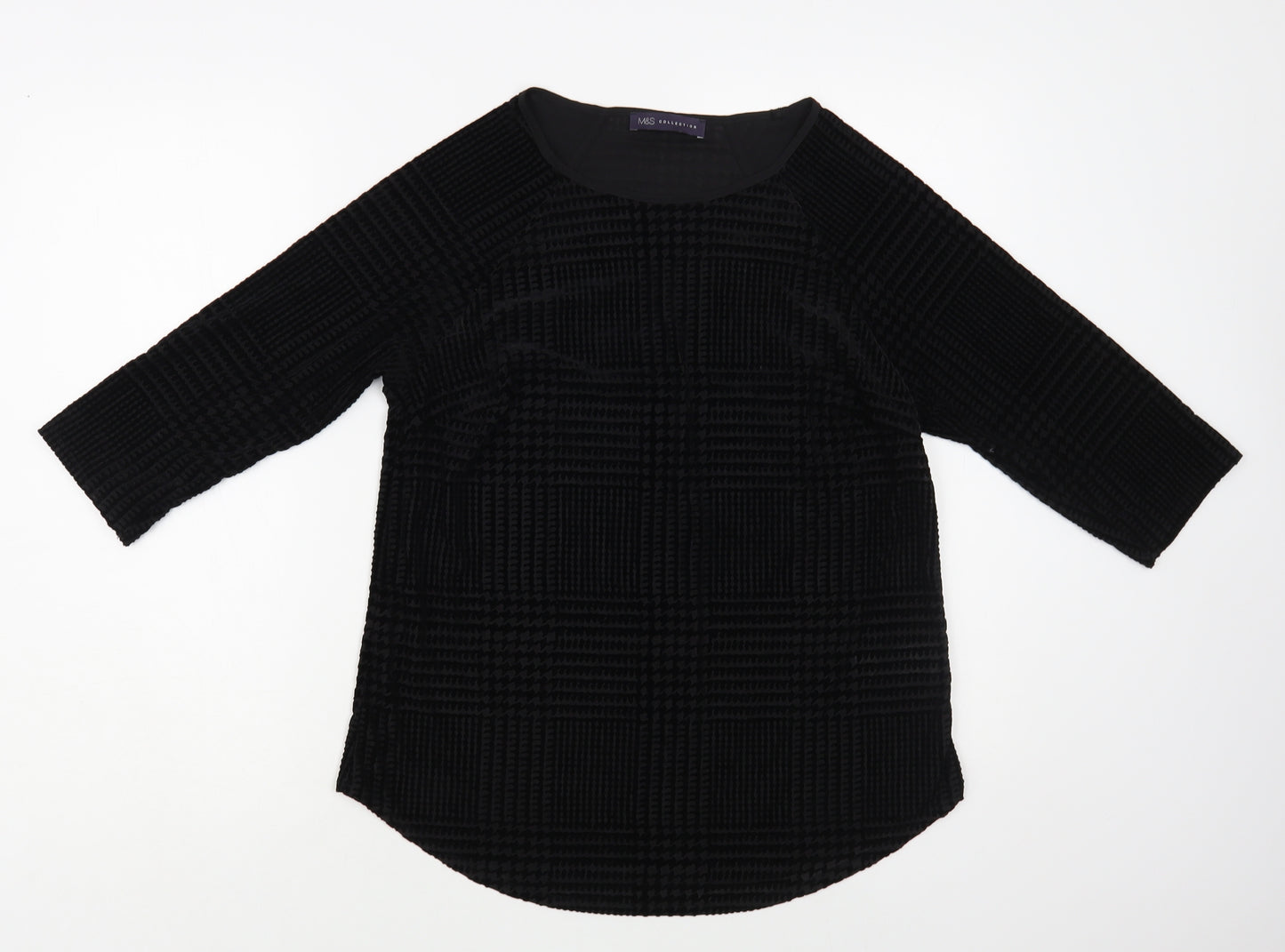 Marks and Spencer Womens Black Polyamide Basic Blouse Size 12 Boat Neck