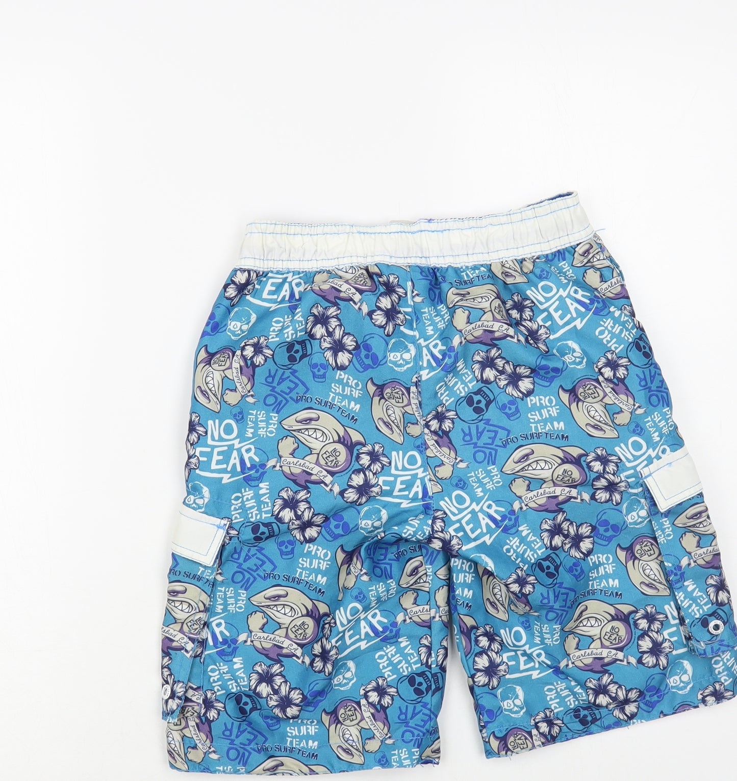 No Fear Boys Blue Geometric Polyester Bermuda Shorts Size 7-8 Years Regular Drawstring - Shark Print