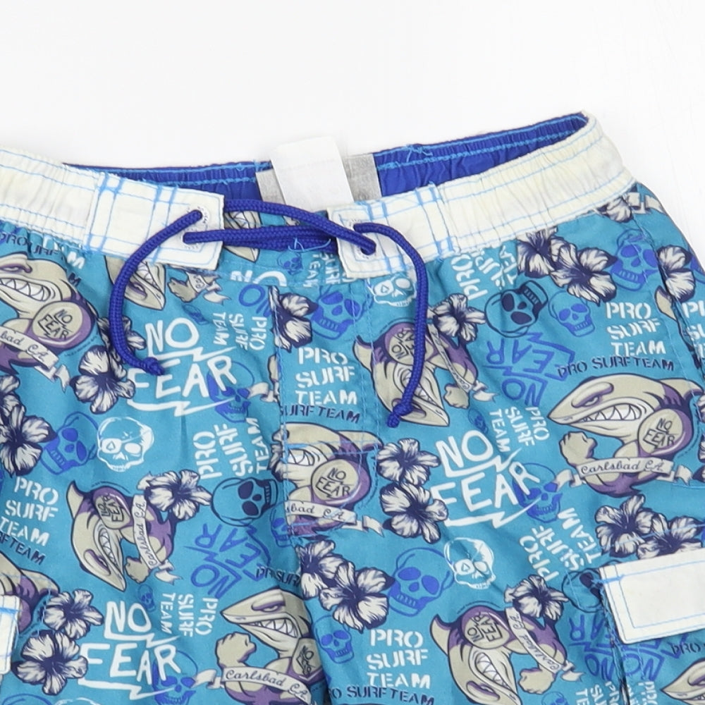No Fear Boys Blue Geometric Polyester Bermuda Shorts Size 7-8 Years Regular Drawstring - Shark Print