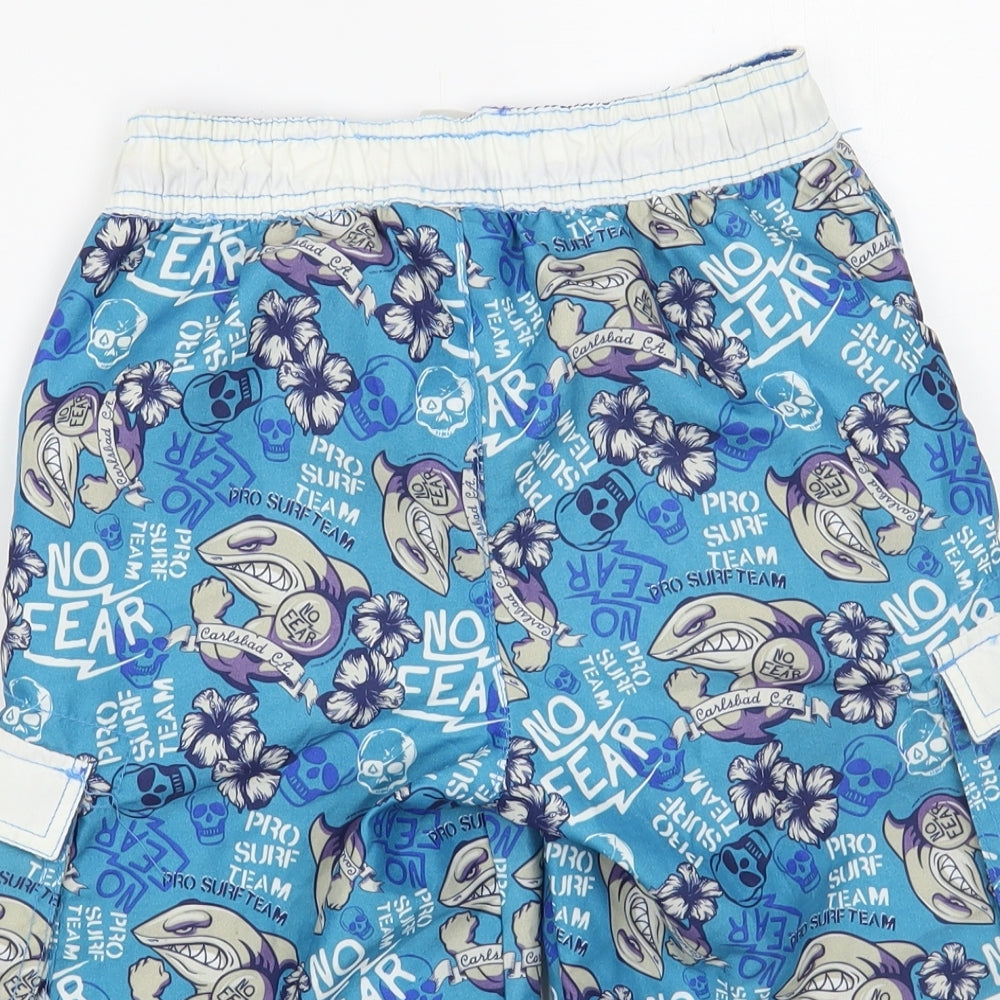 No Fear Boys Blue Geometric Polyester Bermuda Shorts Size 7-8 Years Regular Drawstring - Shark Print