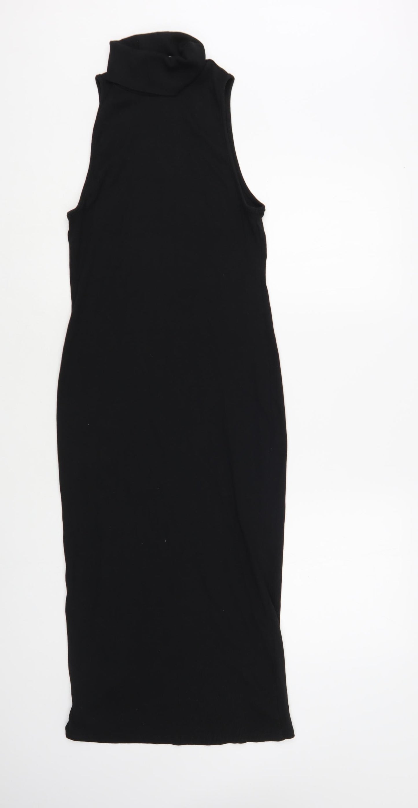 Zara Womens Black Cotton Bodycon Size L Roll Neck Pullover