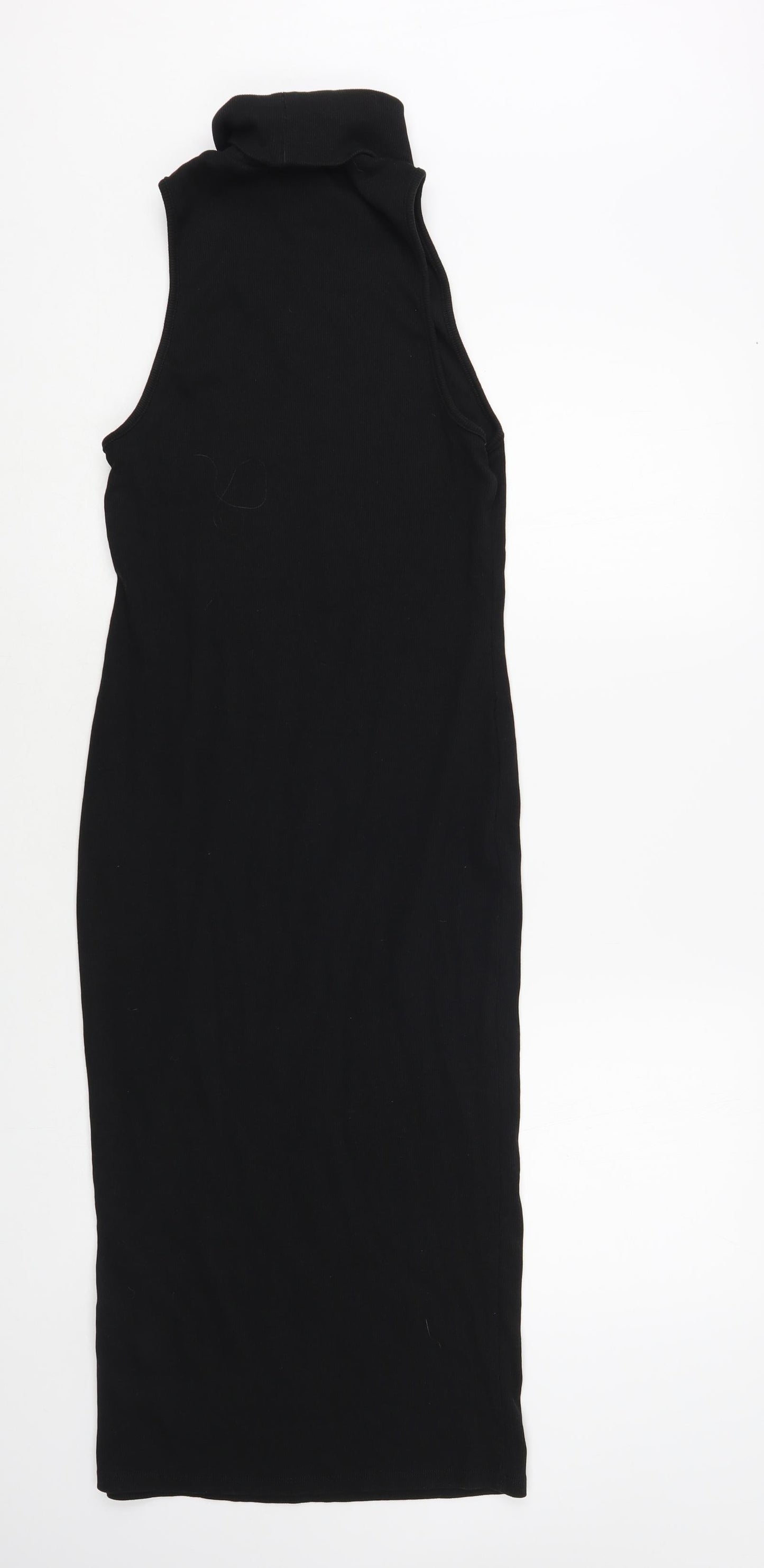 Zara Womens Black Cotton Bodycon Size L Roll Neck Pullover