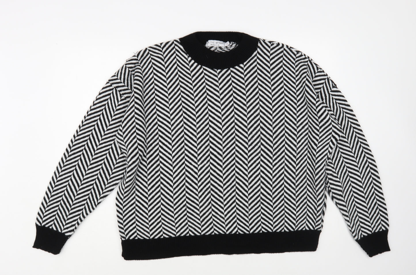 In the Style Womens Black Crew Neck Geometric Acrylic Pullover Jumper Size 18