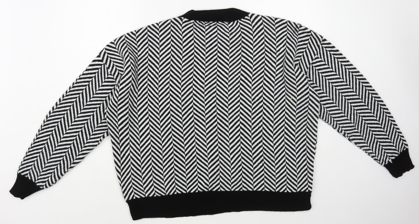 In the Style Womens Black Crew Neck Geometric Acrylic Pullover Jumper Size 18