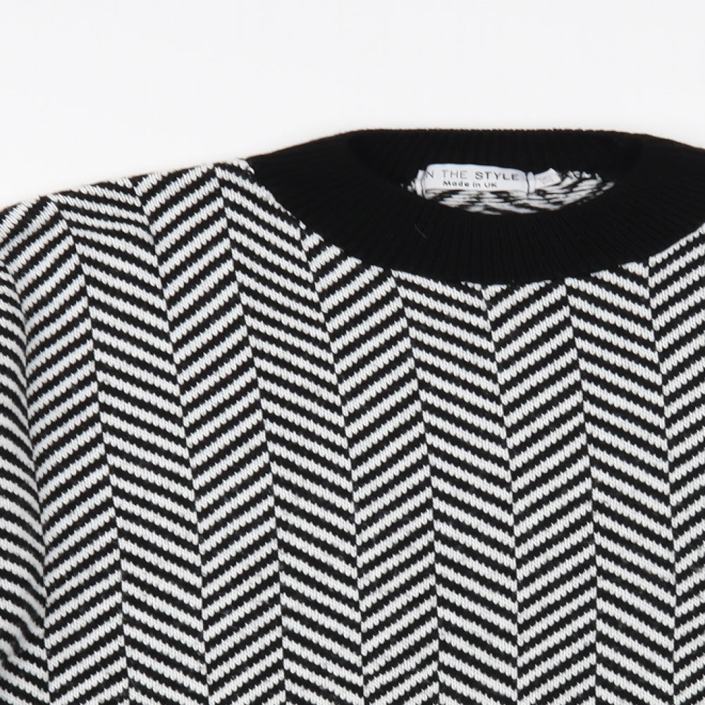 In the Style Womens Black Crew Neck Geometric Acrylic Pullover Jumper Size 18