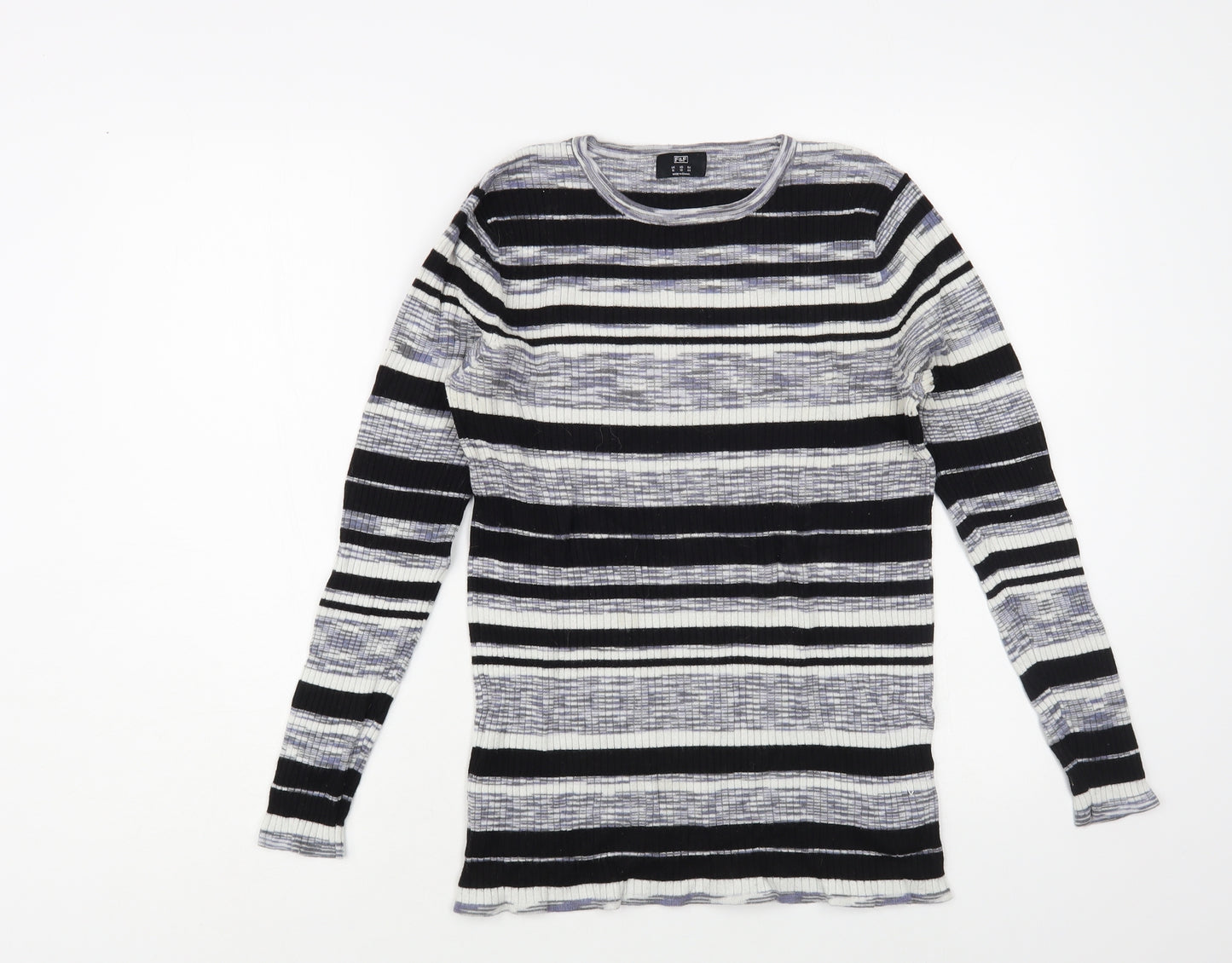 F&F Womens Black Crew Neck Striped Viscose Pullover Jumper Size 16