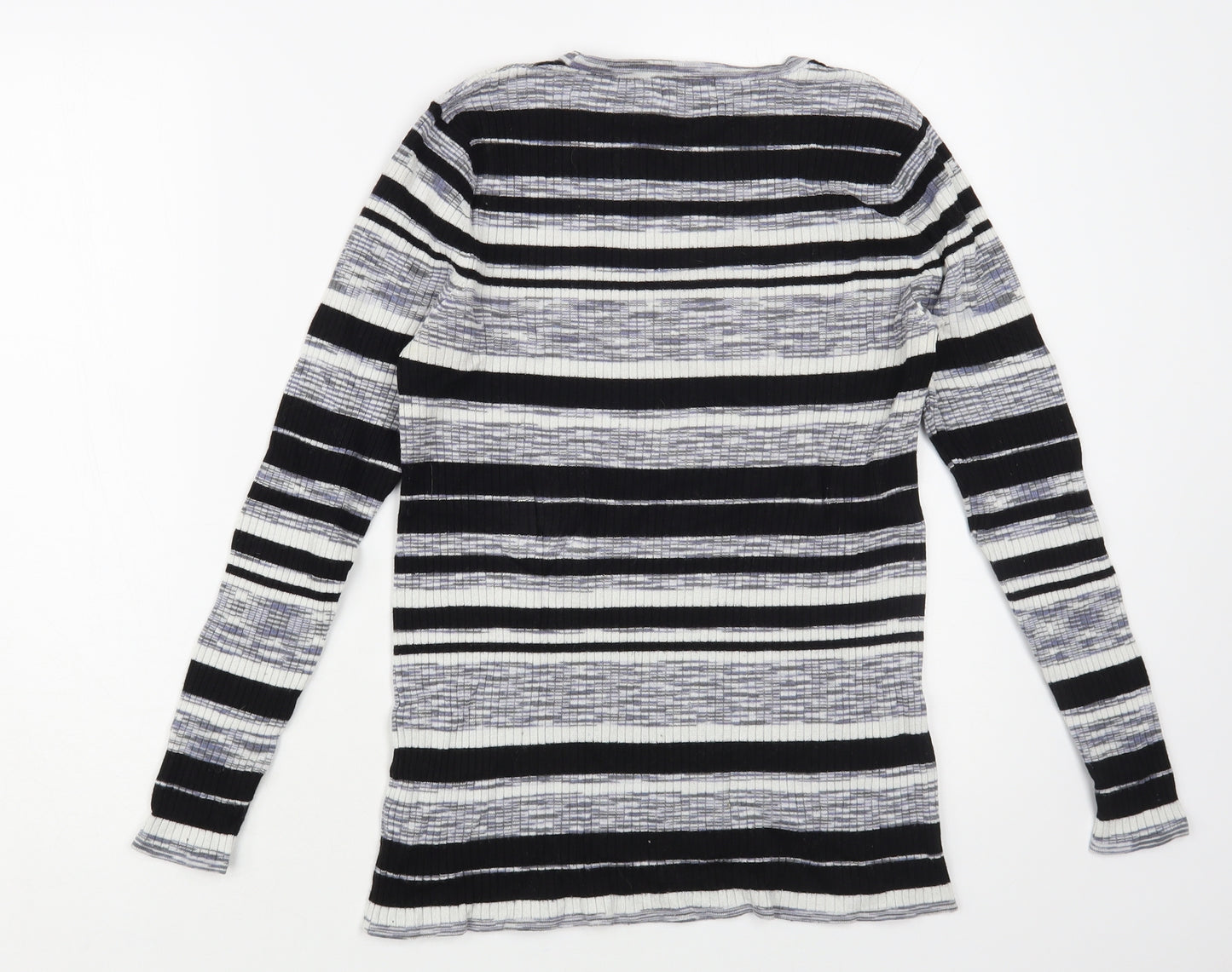 F&F Womens Black Crew Neck Striped Viscose Pullover Jumper Size 16