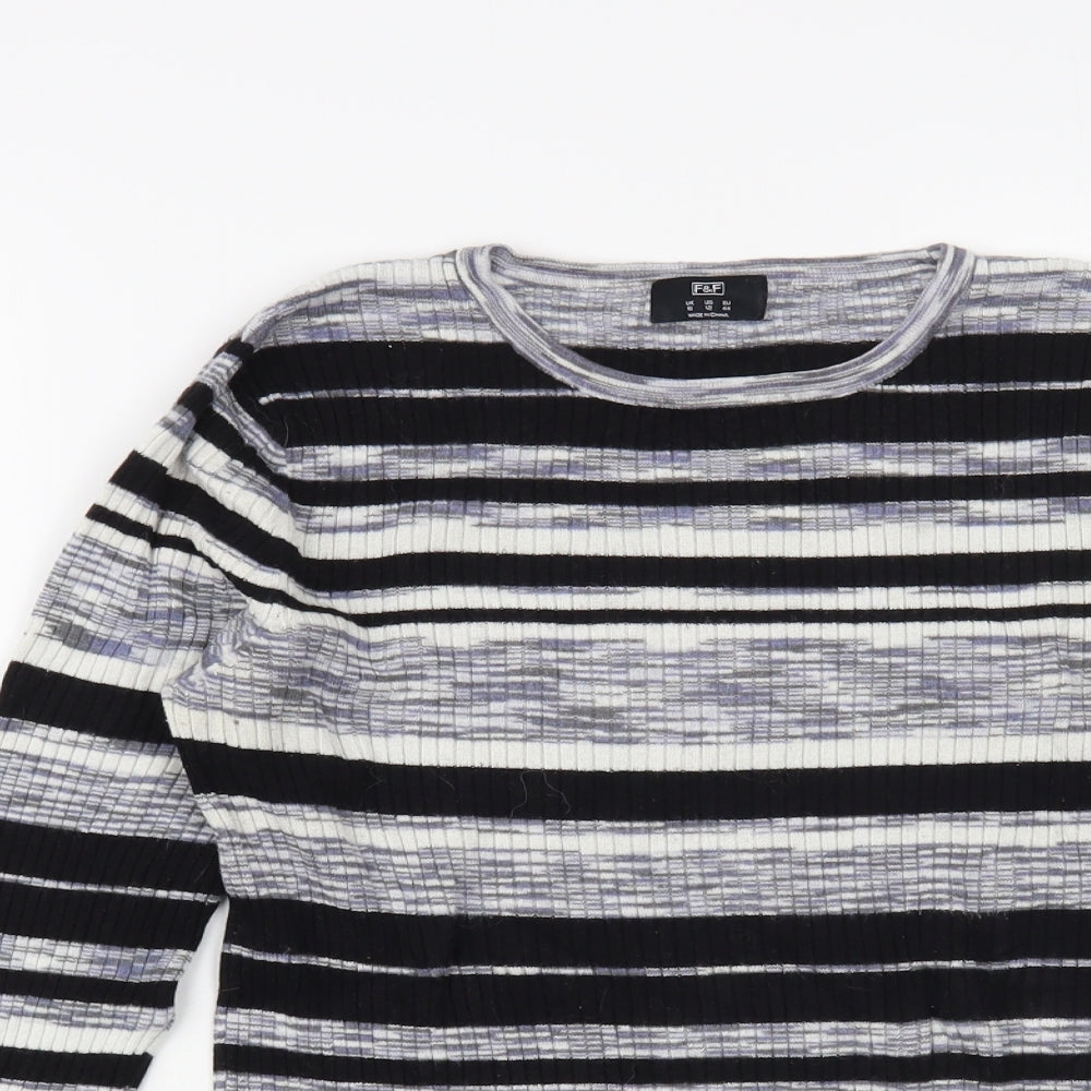 F&F Womens Black Crew Neck Striped Viscose Pullover Jumper Size 16