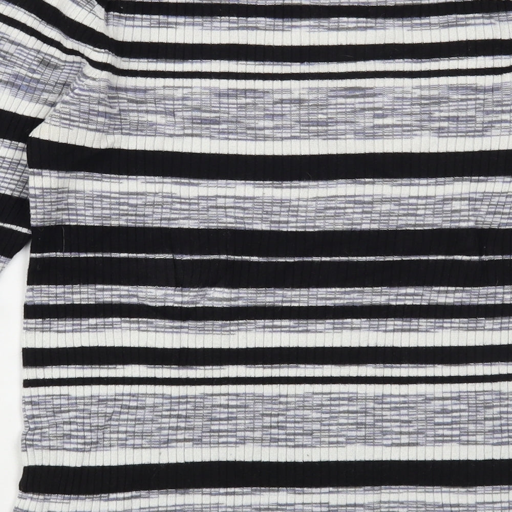 F&F Womens Black Crew Neck Striped Viscose Pullover Jumper Size 16