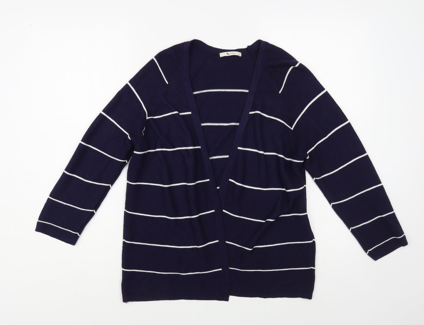 TU Womens Blue V-Neck Striped Viscose Cardigan Jumper Size 14