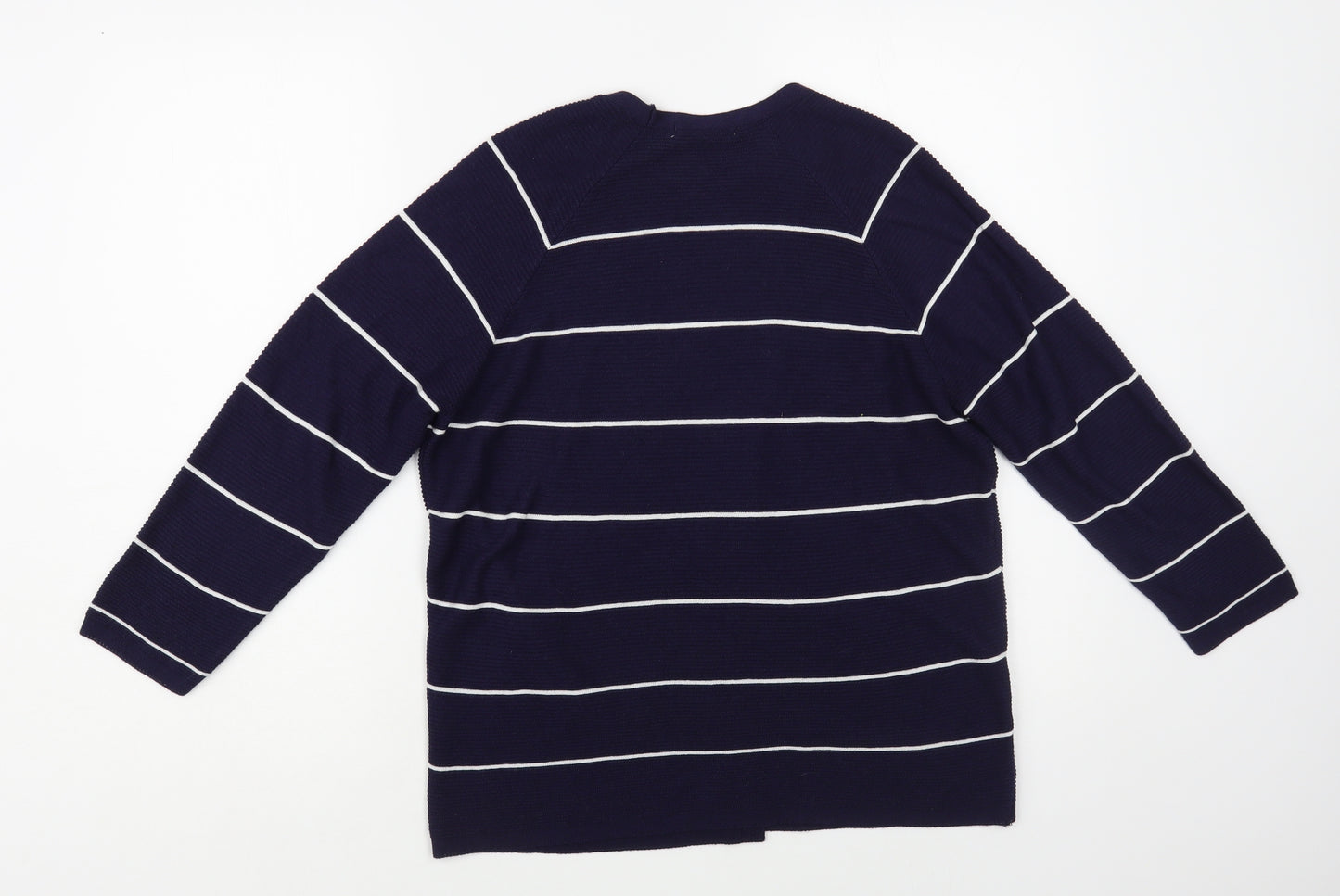 TU Womens Blue V-Neck Striped Viscose Cardigan Jumper Size 14