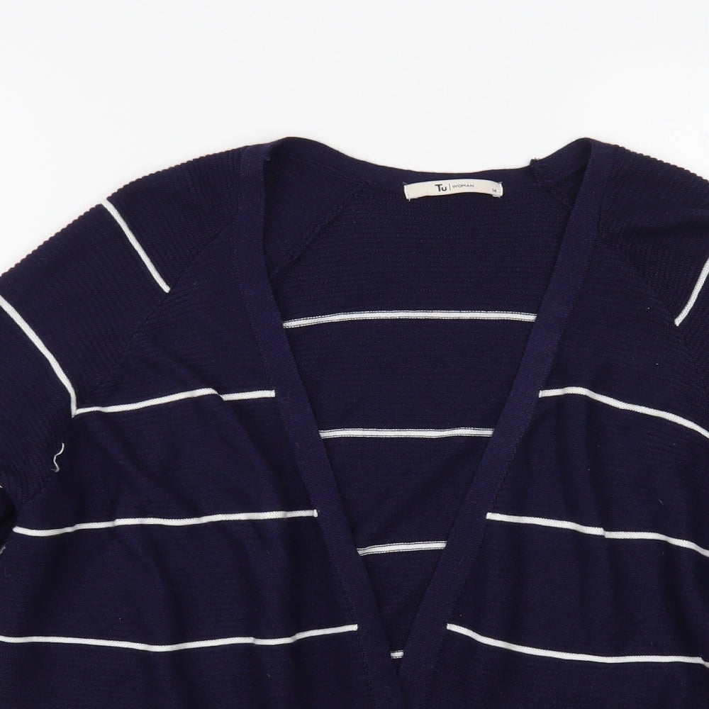 TU Womens Blue V-Neck Striped Viscose Cardigan Jumper Size 14