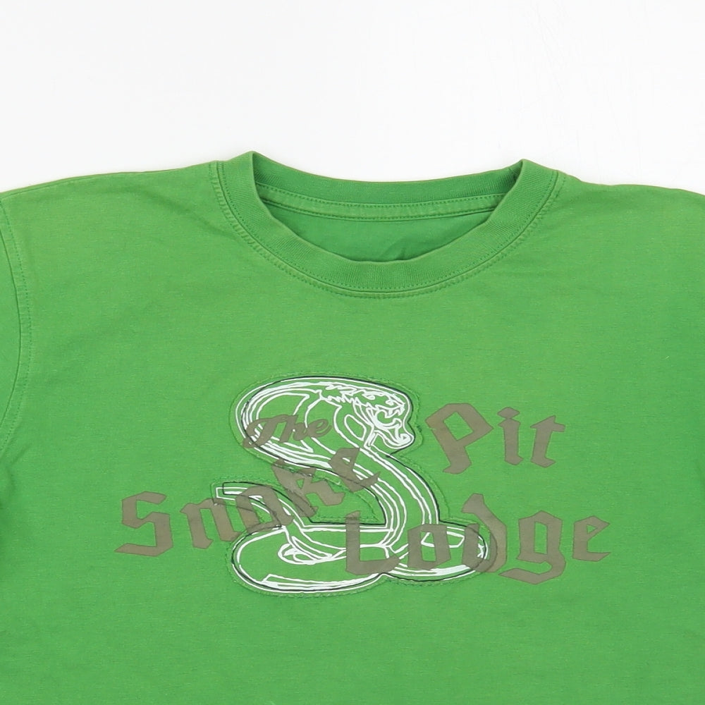 Matalan Boys Green Cotton Pullover T-Shirt Size 8-9 Years Crew Neck Pullover - Snake