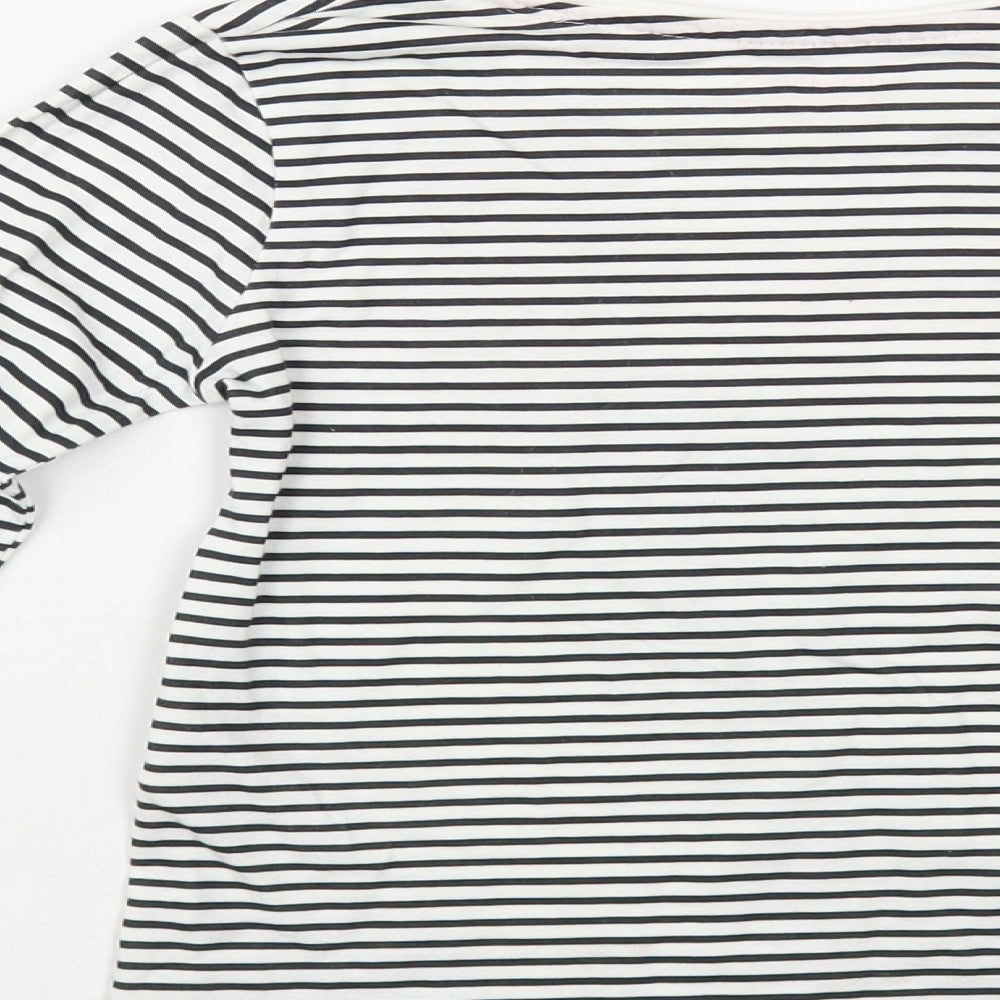 Primark Girls White Striped Cotton Basic T-Shirt Size 6-7 Years Crew Neck Pullover