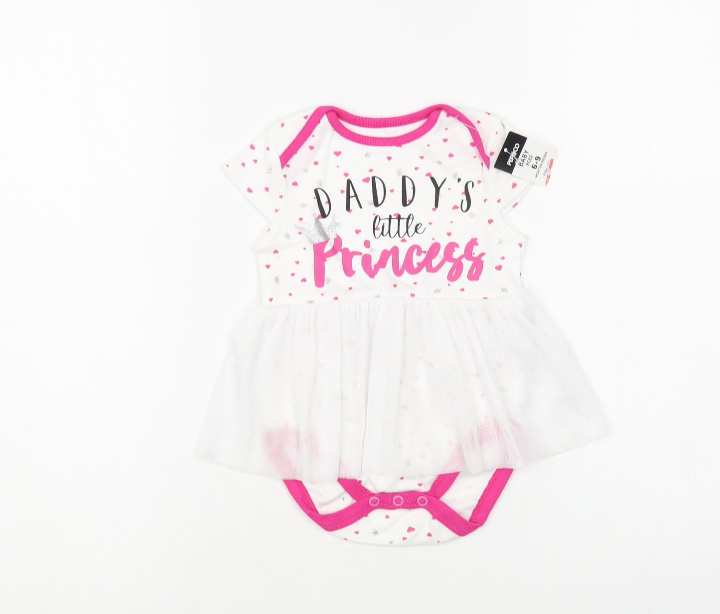 PEP & CO Baby White Geometric Cotton Babygrow One-Piece Size 6-9 Months Snap - Daddy's Little Princess