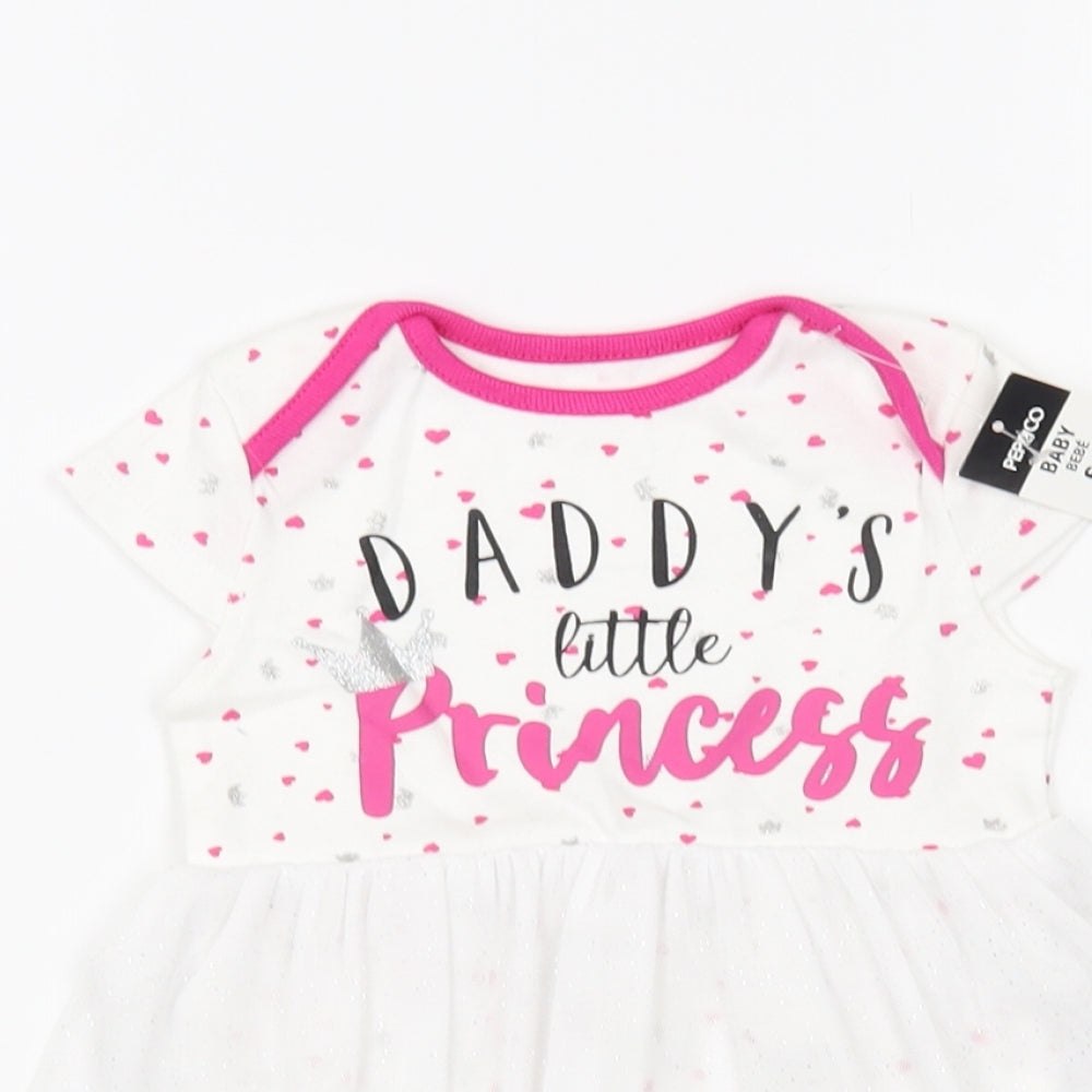 PEP & CO Baby White Geometric Cotton Babygrow One-Piece Size 6-9 Months Snap - Daddy's Little Princess