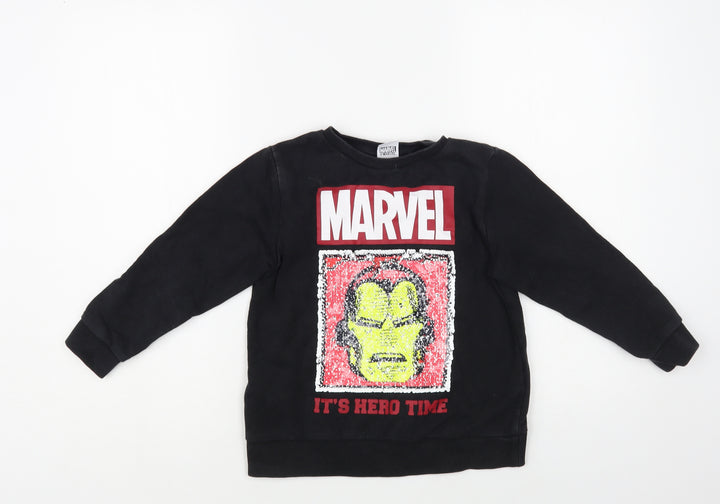 NEXT Girls Black Cotton Pullover Sweatshirt Size 7 Years Pullover - Marvel