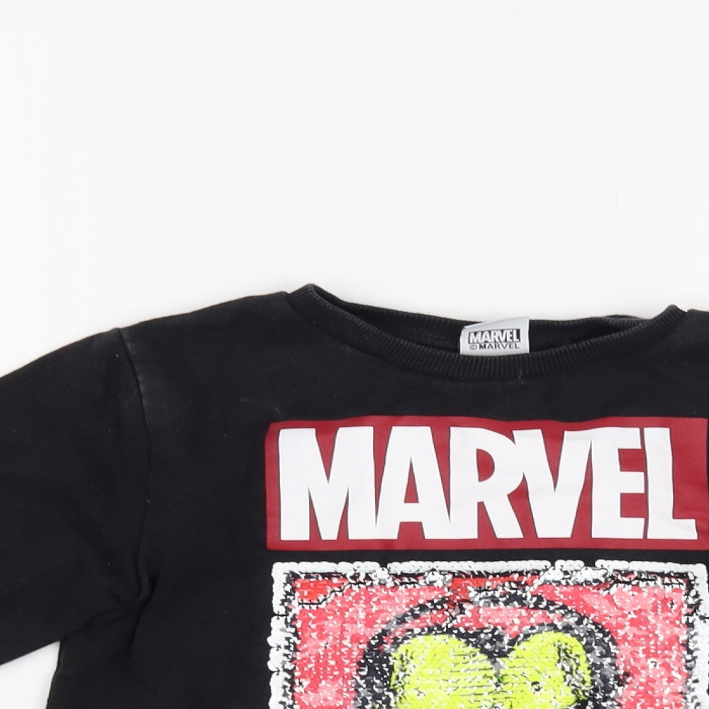NEXT Girls Black Cotton Pullover Sweatshirt Size 7 Years Pullover - Marvel