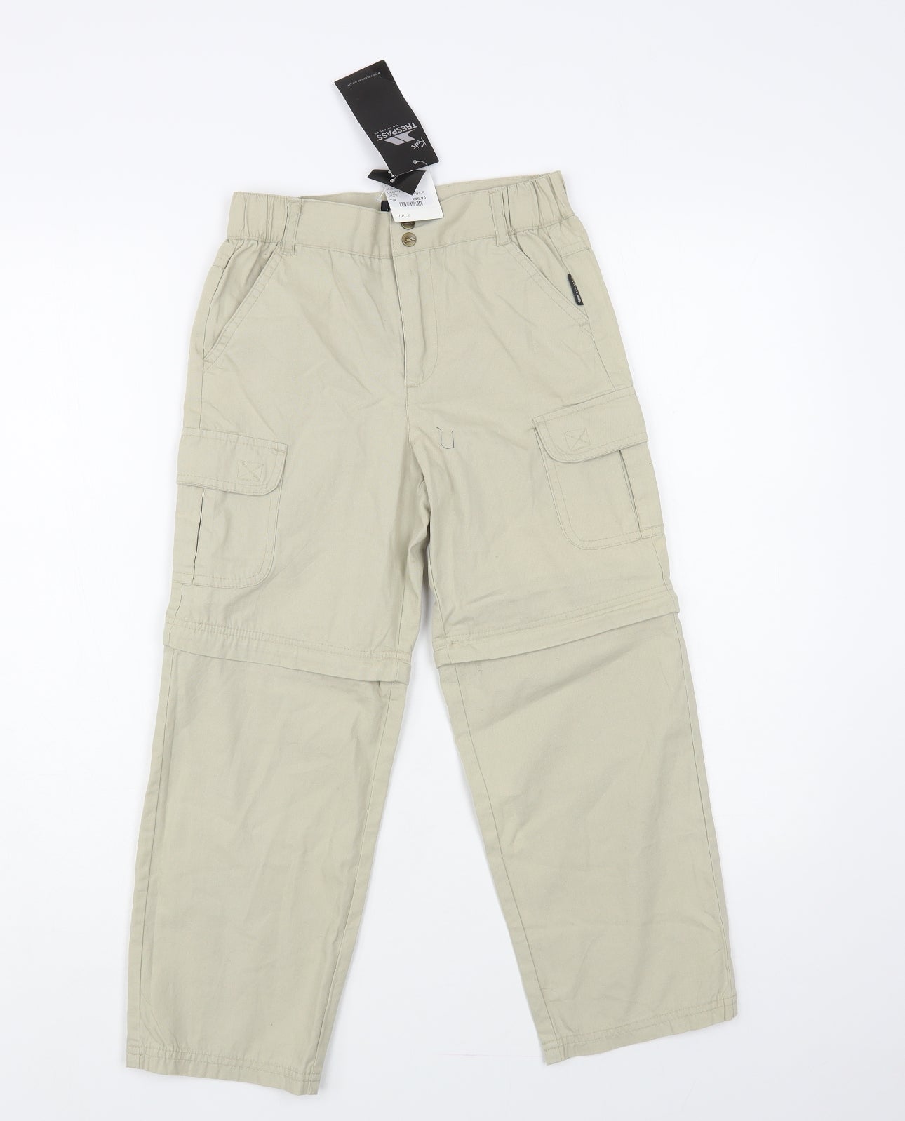 Trespass Boys Beige Cotton Cargo Trousers Size 7-8 Years Regular Snap