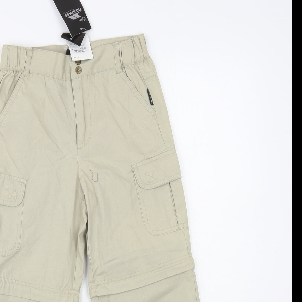 Trespass Boys Beige Cotton Cargo Trousers Size 7-8 Years Regular Snap
